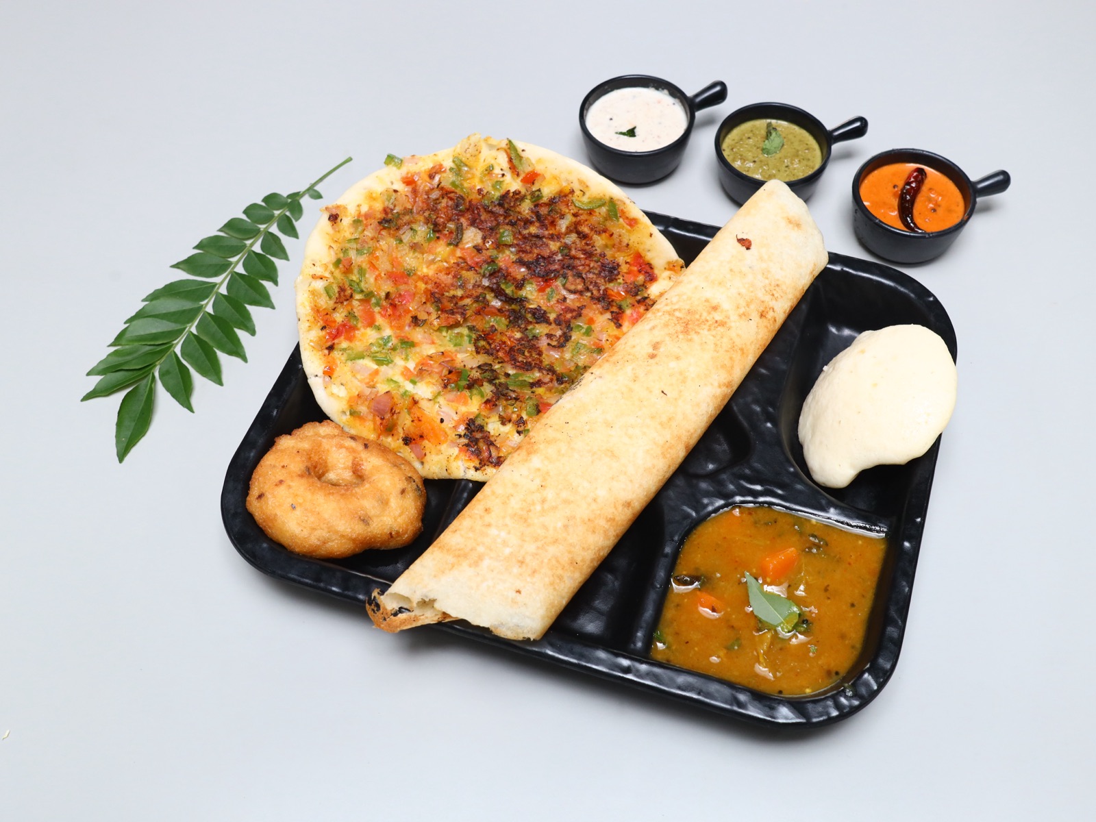 A South Indian platter plated at Spice of South